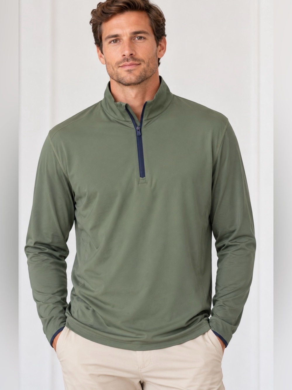 EUC Greyson Colorado Quarter Zip Golf Pullover Olive Green Navy Size L